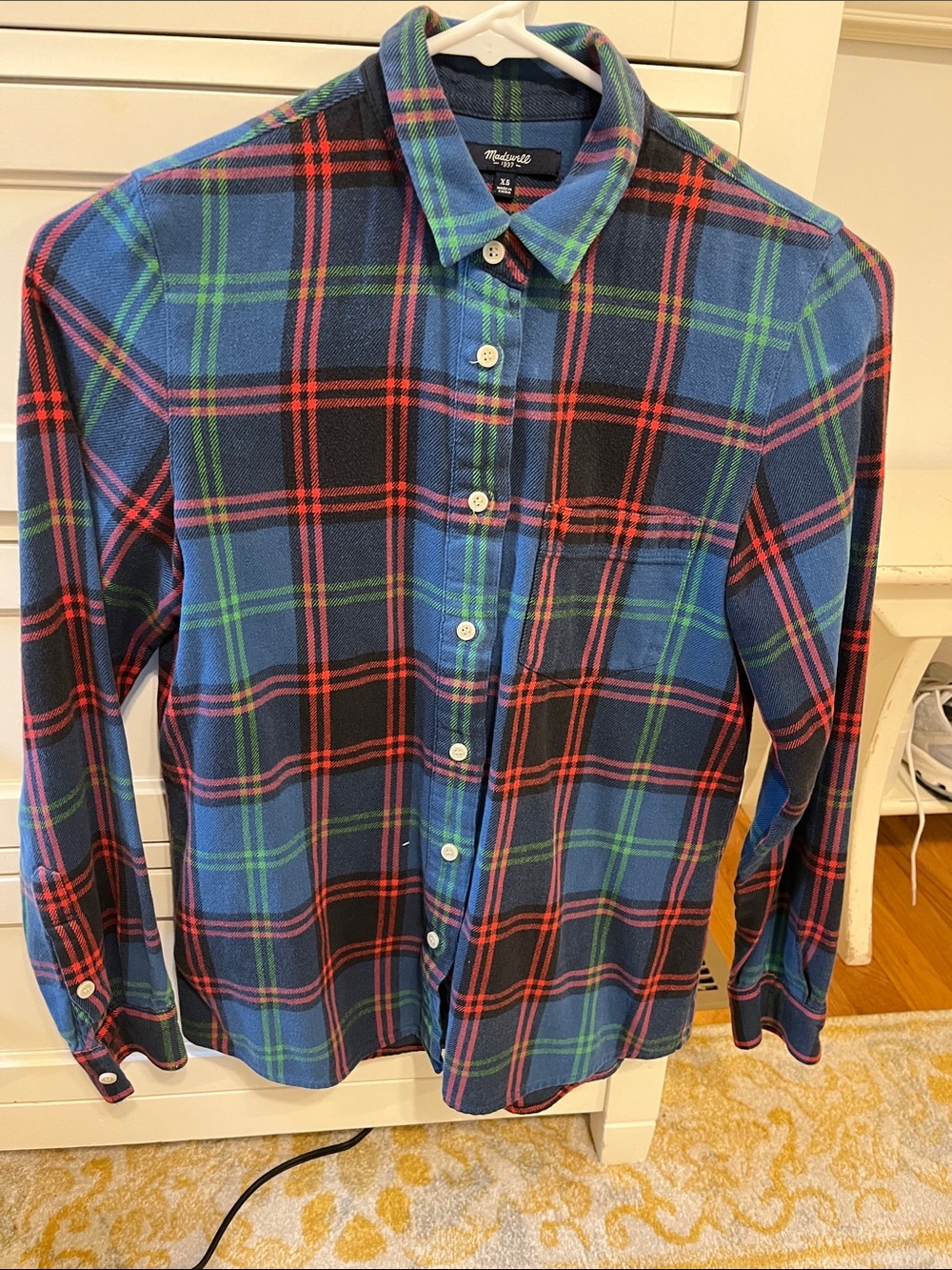 Madewell Blue, Black, Red & Green Plaid Button-Up Shirt
